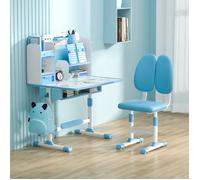 Ensemble de bureau et chaise pour enfant - double dossier ergonomique -Hauteur réglable-tiroir, crochets pour sac à dos-Bleu