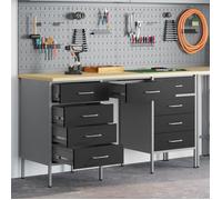 vidaXL Table de travail 3 pièces avec rangement noire en bois et acier pour ingénieurs