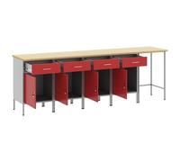 Ensemble de bureau et table d'angle en 5 pièces rouge en bois d'ingénierie