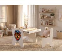 Ensemble de bureau pour élève aspect bois Artisan | Ensemble complet de mobilier pour enfants : table, chaise, lampe et tiroir | Espace d'étude pratique, motifs de chiens