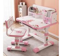 Ensemble de bureau pour enfants, avec chaise réglable en hauteur, bureau et chaise pour enfants avec étagère à livres et tiroir, bureau d'étude pour la maison ou l'école (rose)