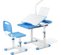 Ensemble de bureau pour enfants – Bureau réglable en hauteur avec chaise d'école – Tiroir coulissant – Pour les enfants de 3 à 10 ans – Bleu – 66,5 x 50 x 54–76,5 cm