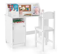 Ensemble de bureau pour enfants COSTWAY, comprenant un bureau pour enfant avec chaise en bois, un bureau pour élèves avec étagère, un placard et un tableau d'affichage, pour les enfants de 3 ans et pl