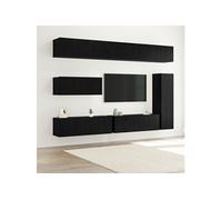Ensemble de Cabinet TV 7 pièces mural Chêne Noir Bois d ingénierie