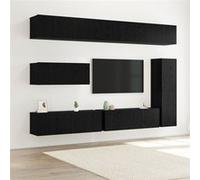 Ensemble de Cabinet TV 7 pièces mural Chêne Noir Bois d ingénierie G