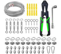 Ensemble de câbles en acier inoxydable de 70 pièces, diamètre 3 mm, kit de câbles pour corde à linge extérieure, câble en acier inoxydable de 30 mètres avec système de tension M5 et accessoires
