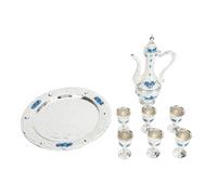 Ensemble de cafetière en métal de Style cour européenne Vintage, pour mariage à domicile (Sliver White Blue)