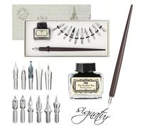 Ensemble De Calligraphie Pour Débutants, Stylo Plume Et Encre, Stylos Fantaisie Avec Encre Noire Et 11 Pointes Pour La Lettre, Le Dessin, Le Journal, La Signature, L'invitation Taille UniqueAlliage de