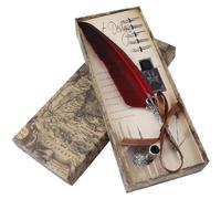 Ensemble de calligraphie vintage comprenant une plume, une bouteille d'encre et 5 plumes de rechange