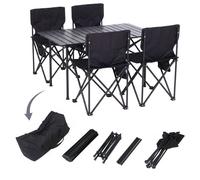Ensemble De Camping Hwc-Q39, Table Et 4 Chaises Pliantes, Chaises De Pêche Pliables, Métal Et Tissu Noir