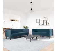 vidaXL 3-delige Loungeset Chesterfield met bolsters fluweel blauw3209289 Bleu G