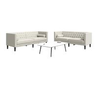 vidaXL Ensemble canapé Chesterfield 3 pièces en velours avec traversins crème