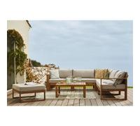 Ensemble de canapé d'angle extérieur BOCARNEA Levata XL, fabriqué en acacia , pour 7 personnes, avec un aspect lin gris-beige, modulable, comprenant des coussins et une table basse rectangulaire