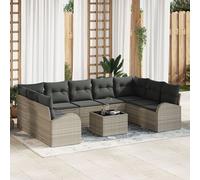 Ensemble De Canapé De Jardin 10 Pièces Avec Coussins Gris Rotin Synthétique, Canapé De Jardin 2 Places Avec Rangement Et Coussins Gris Clair Rotin Synthétique