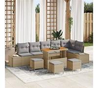 vidaXL Ensemble de canapé de jardin avec coussins 10 pcs Beige Poly-Rattan