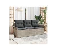 vidaXL Ensemble de canapés avec coussins 3 pcs Gris Poly-Rotin