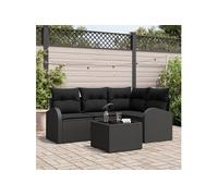 Ensemble de canapé de jardin 5 pièces avec coussins en rotin beige poly, Canapé de jardin 2 places avec rangement noir poly