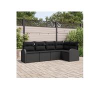 Ensemble de canapé de jardin 5 pièces avec coussins noir poly rotin
