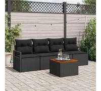 Ensemble de canapé de jardin 5 pièces noir en poly rattan et acacia avec coussins, Canapé de jardin 2 places noir 3356308 Noir