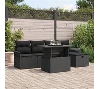 vidaXL Ensemble de canapé de jardin avec coussins 6 pcs noir poly rotin