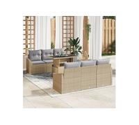 vidaXL Ensemble de canapé de jardin avec mémoire 7 pcs Beige Poly Rattan