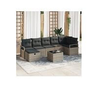 Ensemble de Canapé de Jardin 8 Pièces avec Coussins Gris Poly Rattan, Canapé de Jardin 2 Places avec Coussins Gris Poly Rattan