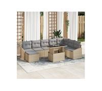 Ensemble de canapé de jardin 9 pièces avec coussins Beige en poly rotin
