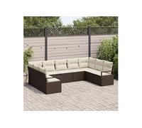 vidaXL Ensemble de canapés avec coussins 9 pcs brun poly rotin