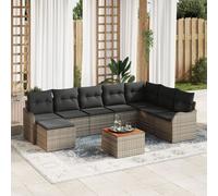 Ensemble De Canapé De Jardin 9 Pièces Avec Coussins Gris Poly Rotin Acacia, Canapé De Jardin 2 Places Avec Rangement Et Coussins Gris Poly Rotin