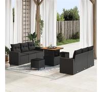 vidaXL Ensemble de canapés de jardin 9 pcs Noir Poly-Rotin