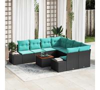 Ensemble de canapés de jardin vidaXL, 9 pièces, noir et turquoise, en résine tressée