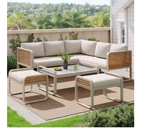 Ensemble de canapé de jardin Complet en Rotin-Structure Métal Protégée et Coussins UV -Dimensions Compactes et SALON BAS DE JARDIN