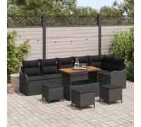 Ensemble De Canapé De Jardin De 10 Pièces Avec Coussins Noir Poly Rattan Acacia, Canapé De Jardin 2 Places Avec Rangement Et Coussins Noir Poly Rattan, Ensemble De Salle À Manger De Jardin De 4 Pièces
