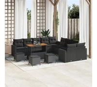 vidaXL Ensemble de canapé de jardin avec coussins 18 pcs noir poly rotin