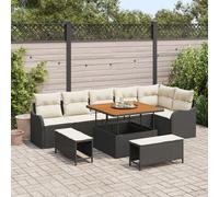 Ensemble De Canapé De Jardin De 9 Pièces Avec Coussins En Rattan Poly Noir Acacia, Canapé De Jardin 2 Places Avec Rangement Et Coussins En Rattan Poly Noir, Ensemble De Salle À Manger De Jardin De 3 P