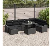 Ensemble de canapé de jardin de 9 pièces avec coussins en rotin poly noir G