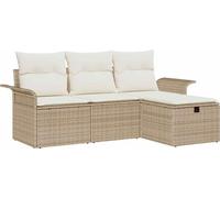 Ensemble de canapé de jardin modulaire 4 places, poly rotin tressé UV-proof, cadre acier poudré, beige, avec rangements cachés, coussins déhoussables