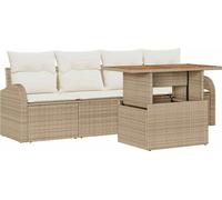Ensemble de canapé de jardin modulaire 5 pcs, poly rotin beige mat, 4 places avec rangements étanches, cadre acier, pour patio terrasse