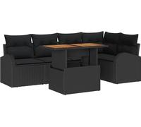 Ensemble de canapé de jardin modulaire 6 pièces avec rangements, en poly rotin noir mat, 5 places, idéal terrasse et patio