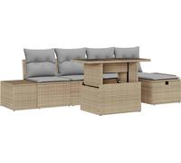 Ensemble de canapé de jardin modulaire 6 pièces, poly rotin et acier, avec rangement, coussins inclus, capacité 8 personnes, résistant aux intempér...