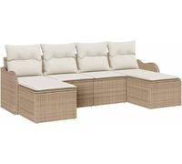 Ensemble de canapé de jardin modulaire 6 places, poly rotin résistant aux UV, cadre en acier, beige et blanc, pour terrasse et patio
