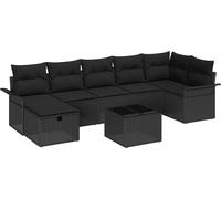 Ensemble de canapé de jardin modulaire 8 pcs, poly rotin noir, avec coussins amovibles, rangement intégré, résistant aux UV, pour 7 personnes