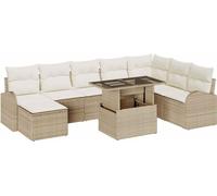 Ensemble de canapé de jardin modulaire 9 pcs, 7 places, en poly rotin beige, table à hauteur réglable, tissé à la main