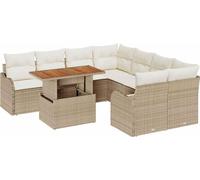 Ensemble de canapé de jardin modulaire 9 places, Poly rotin beige mat, avec rangement intégré, coussins confortables, capacité 8 personnes