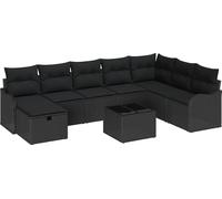 Ensemble de canapé de jardin modulaire 9 places, poly rotin tressé à la main, avec rangement intégré et coussins, cadre en acier durable, noir
