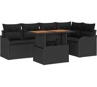 Ensemble de canapé de jardin modulaire, poly rotin noir mat, 5 places assises, grand rangement intégré, coussins résistants aux intempéries, 6 pièces