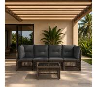 vidaXL Ensemble de 5 assises de jardin en résine tressée polyrotin, sièges modulables, gris