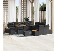 vidaXL Ensemble de canapés de jardin 13 pièces avec coussins Rotin poly & acier laqué Noir/Crème