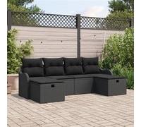 vidaXL Ensemble de canapé de jardin avec coussins 6 pcs noir Poly rotin