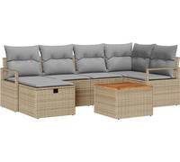 Ensemble de canapé de jardin vidaXL, 7 pièces, beige, en résine tressée